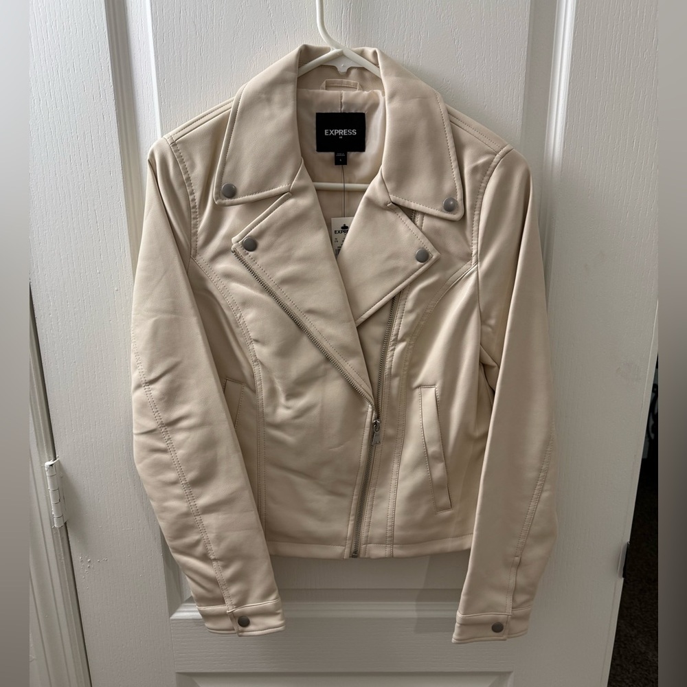Express Bone Faux Leather Jacket Small